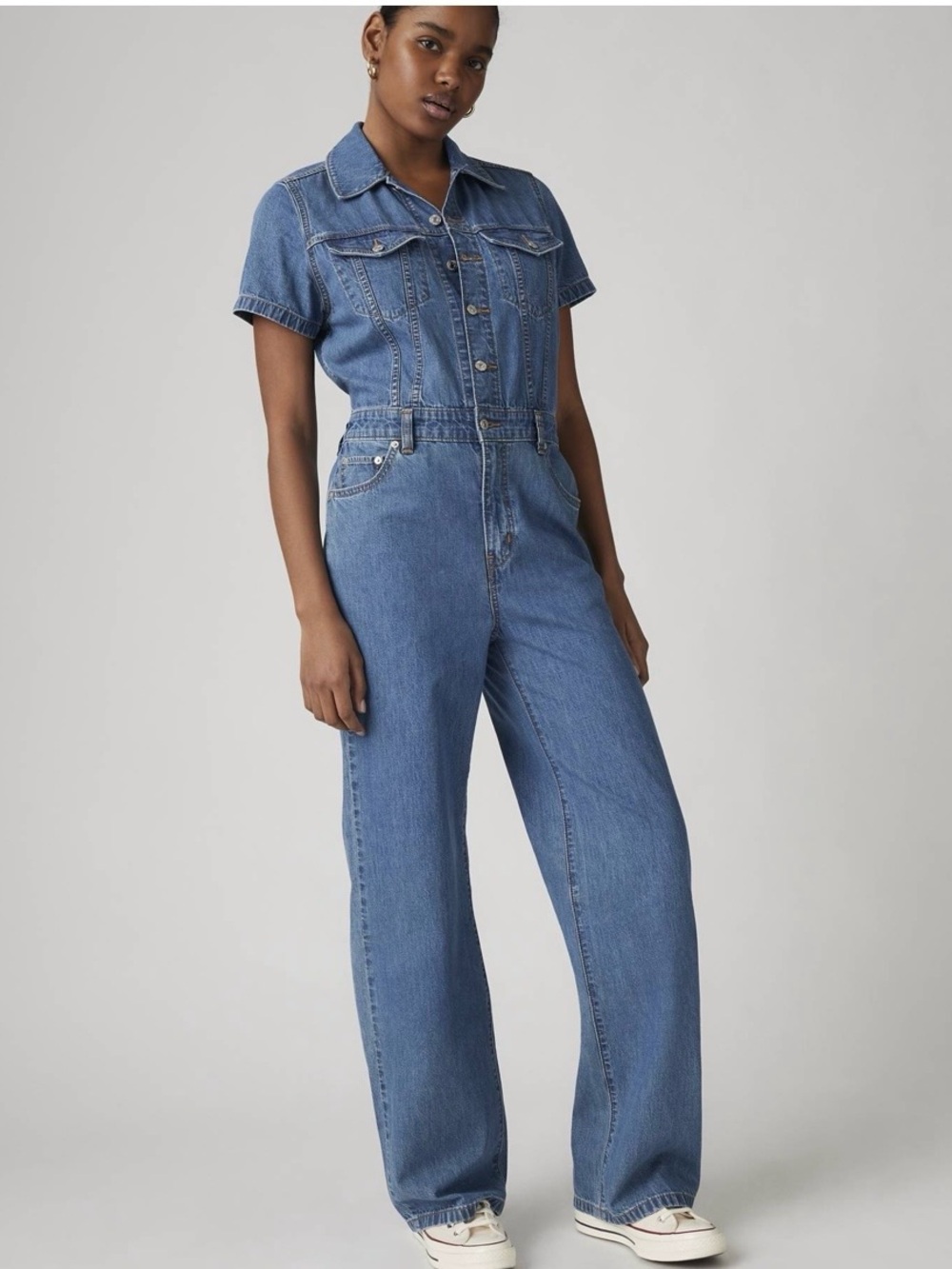 Levi's type Blue smoke Short-Sleeve Denim Overalls